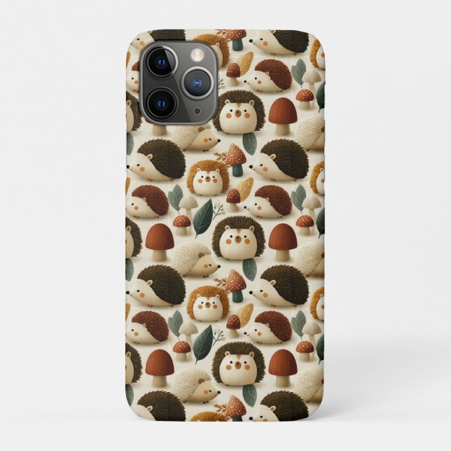 Cute Woodland Hedgehog and Mushroom Pattern Case-Mate iPhone Case (Back)