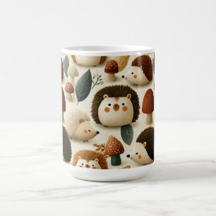 Cute Woodland Hedgehog and Mushroom Pattern Coffee Mug