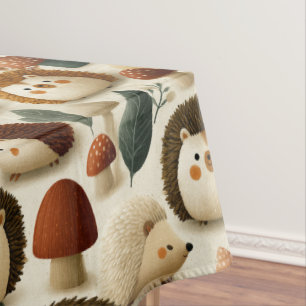 Cute Woodland Hedgehog and Mushroom Pattern Tablecloth