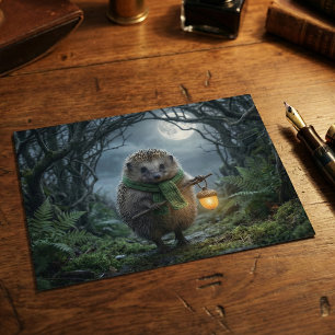 Cute Woodland Hedgehog Lantern   Thinking of You Postcard
