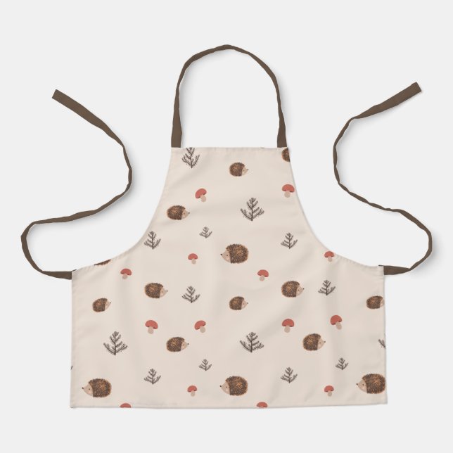 Cute Woodland Hedgehog & Mushroom Pattern Apron (Front)