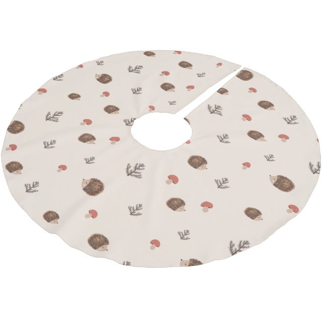 Cute Woodland Hedgehog & Mushroom Pattern Brushed Polyester Tree Skirt (Angled)