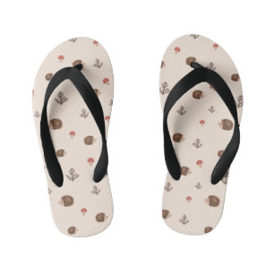 Cute Woodland Hedgehog & Mushroom Pattern Kid's Thongs