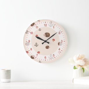 Cute Woodland Hedgehog & Mushroom Pattern Large Clock