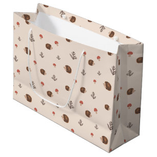 Cute Woodland Hedgehog & Mushroom Pattern Large Gift Bag