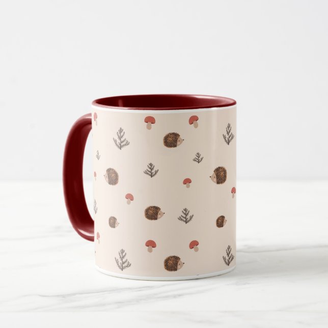 Cute Woodland Hedgehog & Mushroom Pattern Mug (Front Left)