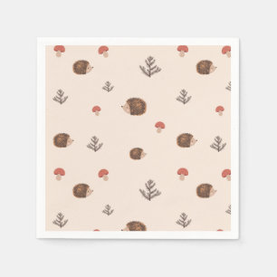 Cute Woodland Hedgehog & Mushroom Pattern Napkin