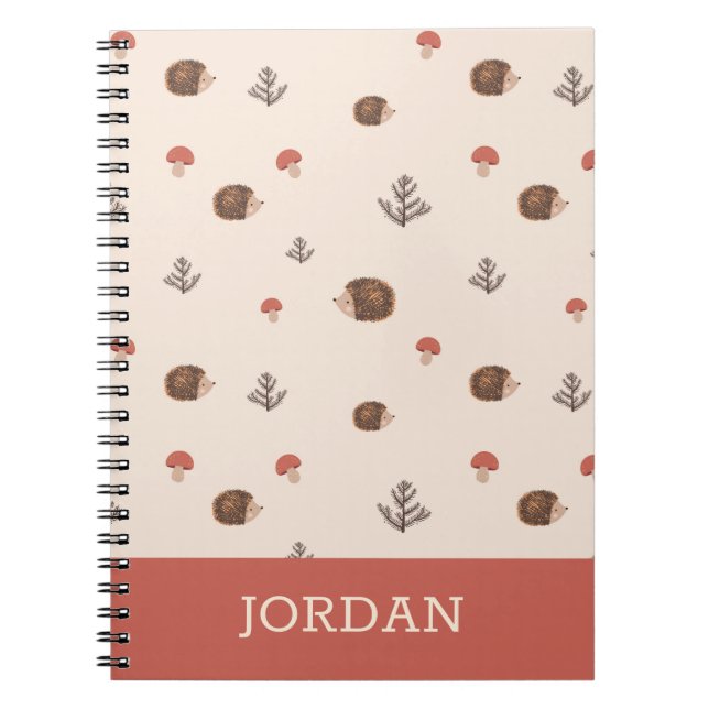 Cute Woodland Hedgehog & Mushroom Pattern Notebook (Front)