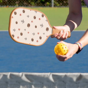 Cute Woodland Hedgehog & Mushroom Pattern Pickleball Paddle