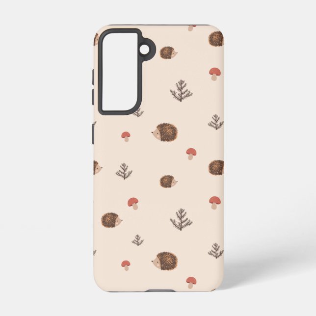 Cute Woodland Hedgehog & Mushroom Pattern Samsung Galaxy S21 Case (Back)