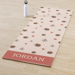 Cute Woodland Hedgehog & Mushroom Pattern Yoga Mat