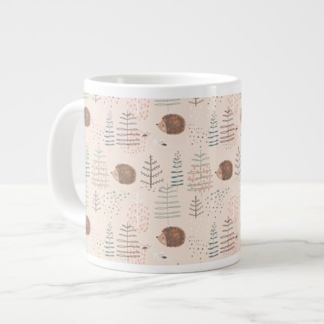 Cute Woodland Hedgehog Pattern Large Coffee Mug (Front Left)