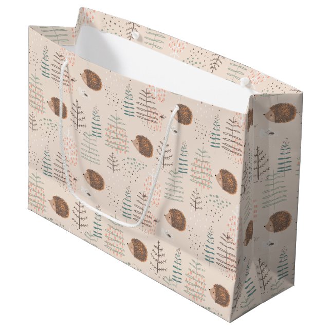 Cute Woodland Hedgehog Pattern Large Gift Bag (Front Angled)