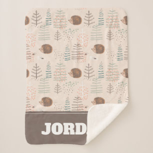 Cute Woodland Hedgehog Pattern Sherpa Blanket