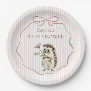 Cute Woodland Hedgehog Watercolor Girl Baby Shower Paper Plate