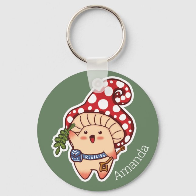 Cute Woodland Herbalist Mushroom Key Ring (Front)