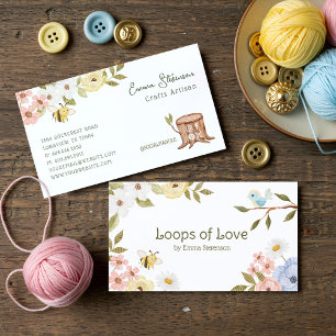 Cute Woodland Knitted Bee & Bird Floral Crafters Business Card