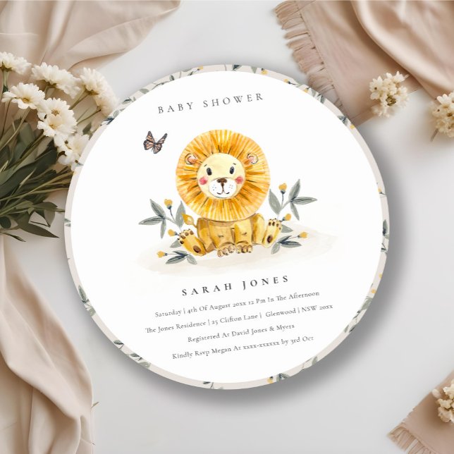 Cute Woodland Lion Foliage Baby Shower Invite (Creator Uploaded)