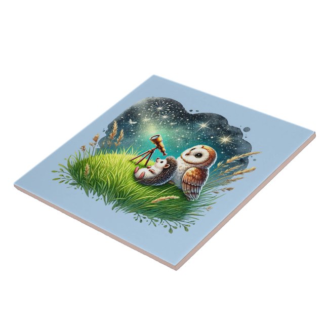 Cute woodland mixed animals  ceramic tile (Side)