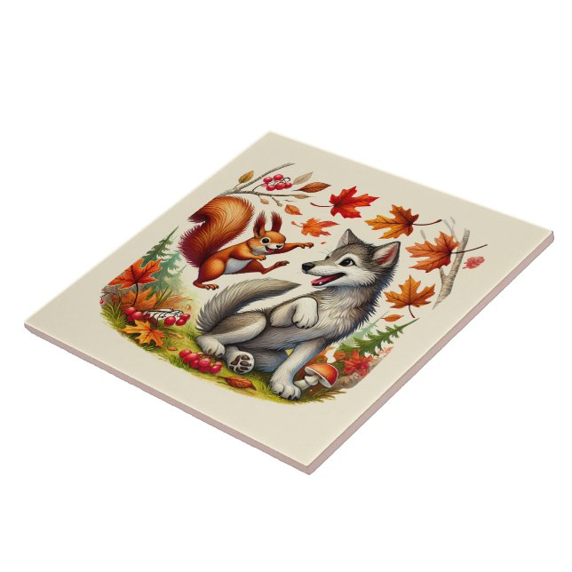 Cute woodland mixed animals ceramic tile (Side)