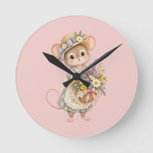 Cute Woodland Mouse – European Cottage Garden Illu Round Clock