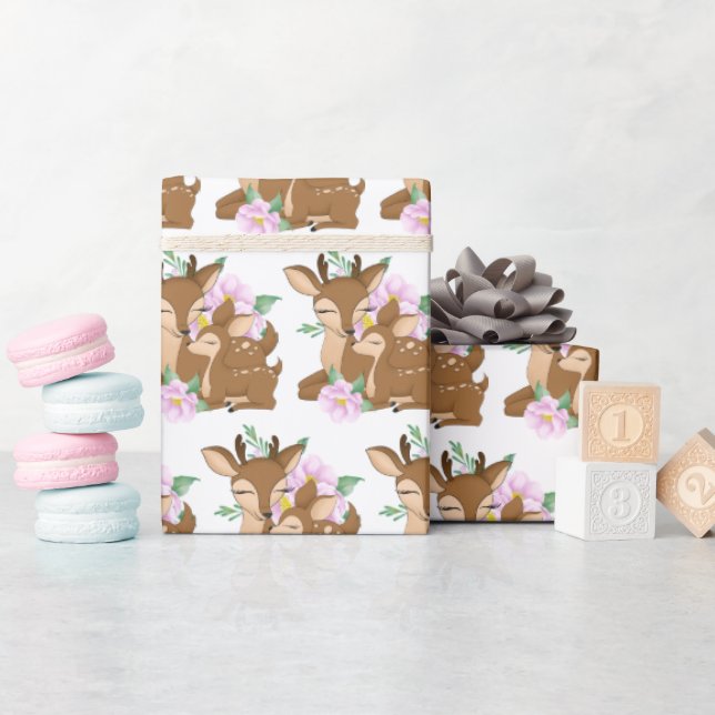 Cute woodland Mummy and baby deer tiled party Wrapping Paper (Baby Shower)