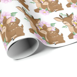 Cute woodland Mummy and baby deer tiled party Wrapping Paper