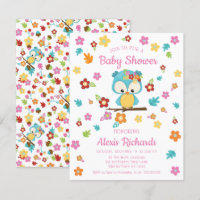 Cute Woodland Owl & Flowers Baby Girl Baby Shower