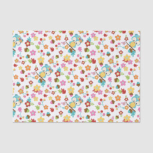 Cute Woodland Owl & Flowers Baby Girl Baby Shower Tissue Paper