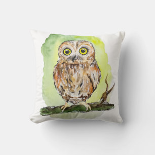Cute woodland owl watercolor painting cushion