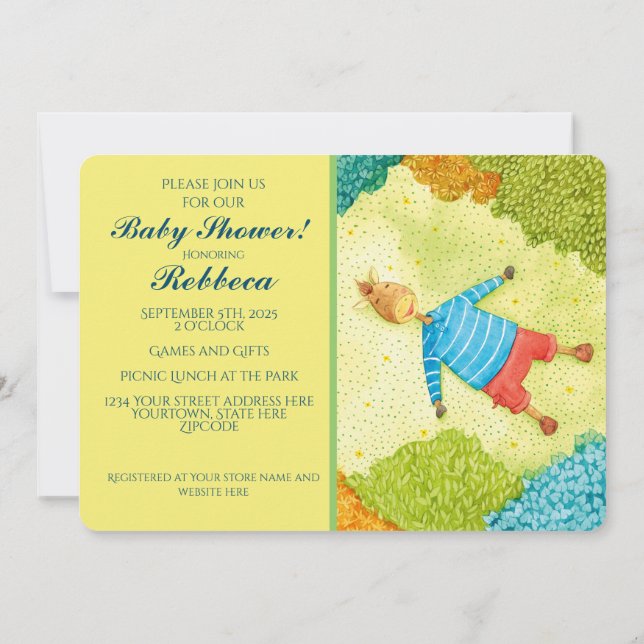Cute Woodland Pony Baby Shower Invitation (Back)