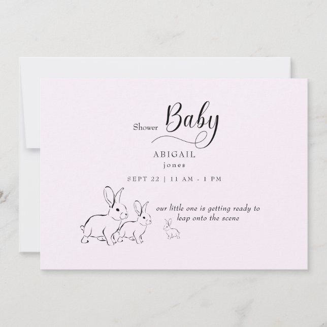 Cute Woodland Rabbit Pink Baby Shower  Invitation (Front)