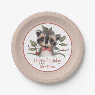 Cute Woodland Racoon Boy's Birthday Party Paper Plate