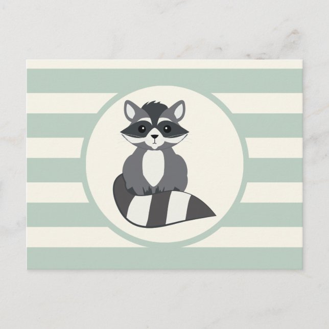 Cute Woodland Racoon; Light Sage Green Postcard (Front)