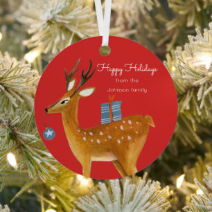 Cute Woodland Red & blue Deer Holidays Cube Orname Metal Tree Decoration