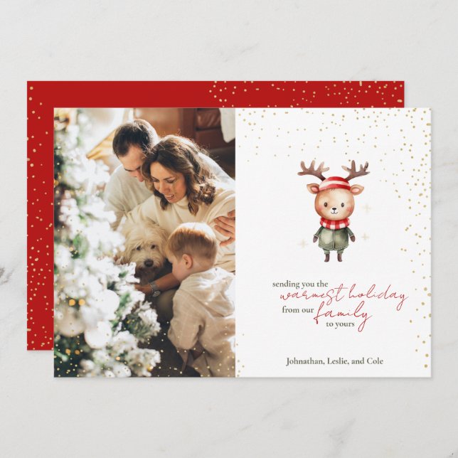 Cute Woodland Reindeer Christmas Elf Holiday Card (Front/Back)