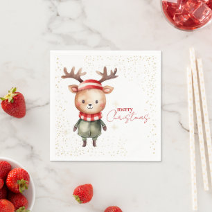 Cute Woodland Reindeer Christmas Elf Napkin