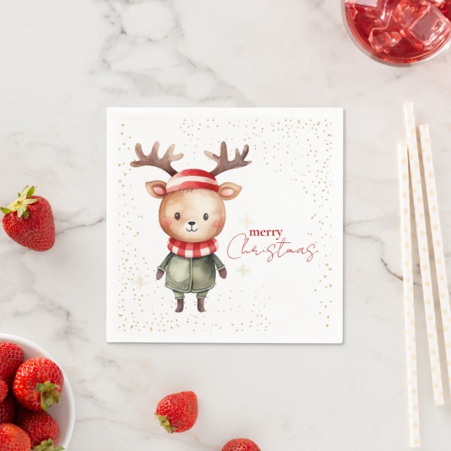 Cute Woodland Reindeer Christmas Elf Napkin (Insitu)