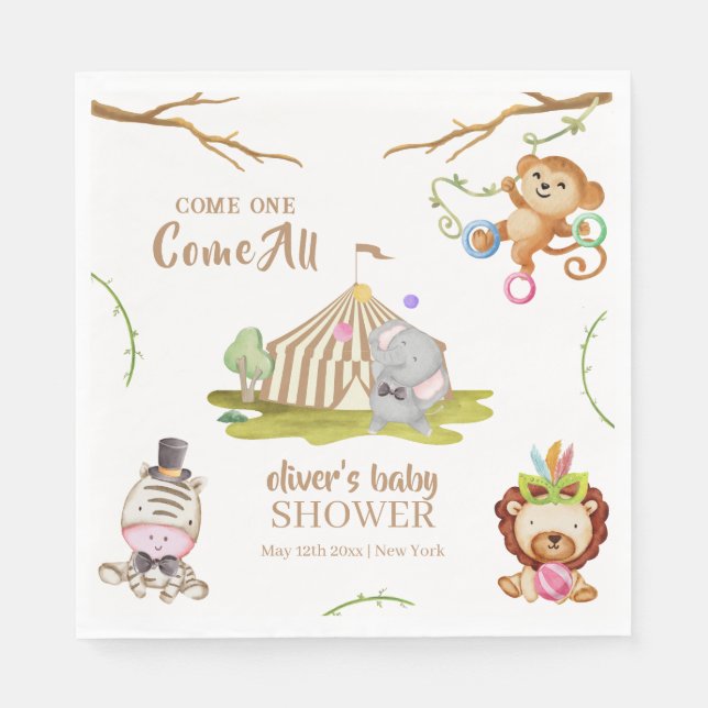 Cute Woodland Safari Animal Circus Baby Shower  Napkin (Front)