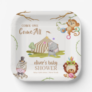 Cute Woodland Safari Animal Circus Baby Shower Paper Plate