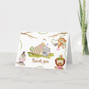 Cute Woodland Safari Animal Circus Baby Shower  Thank You Card