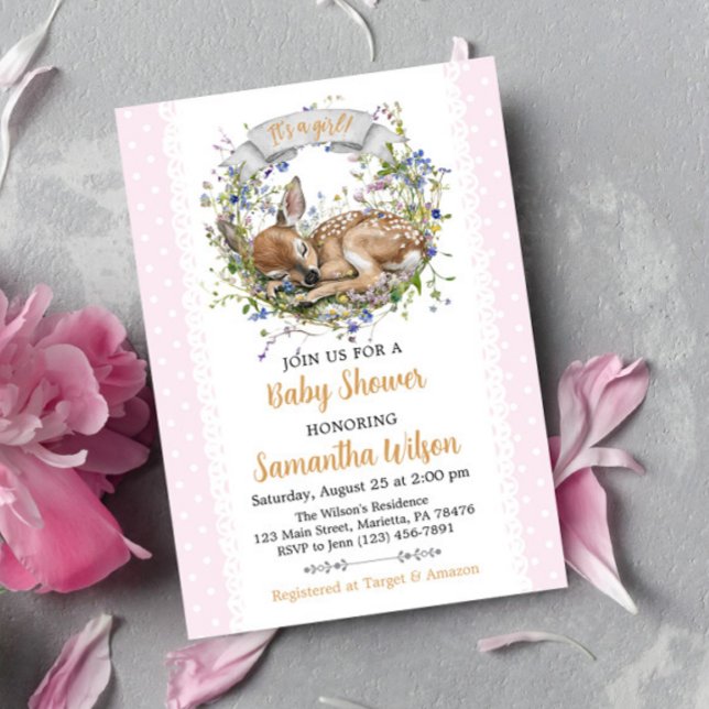 Cute Woodland Sleeping Doe Baby Shower Invitation (Creator Uploaded)