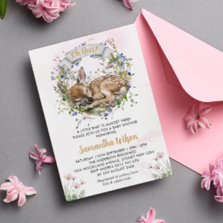 Cute Woodland Sleeping Doe Girl Baby Shower Invitation