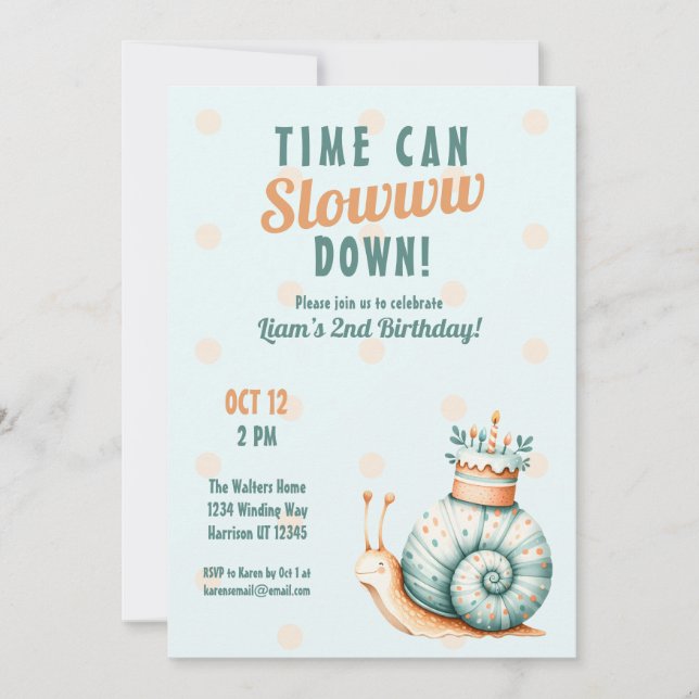 Cute Woodland Snail Time Flies Birthday Invitation (Front)
