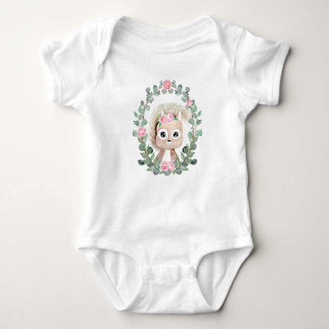 Cute Woodland Squirrel baby girl Baby Bodysuit (Front)