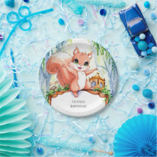 Cute Woodland Squirrel Birthday Paper Plate