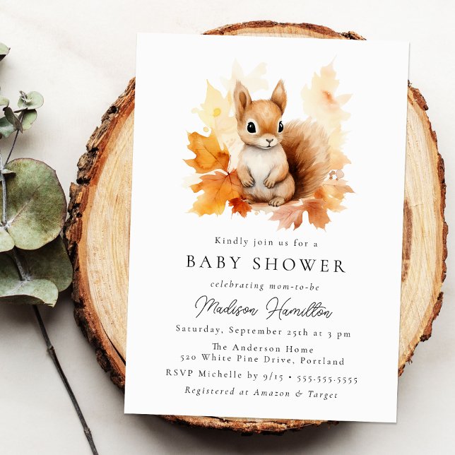 Cute Woodland Squirrel Fall Baby Shower Invitation (Creator Uploaded)