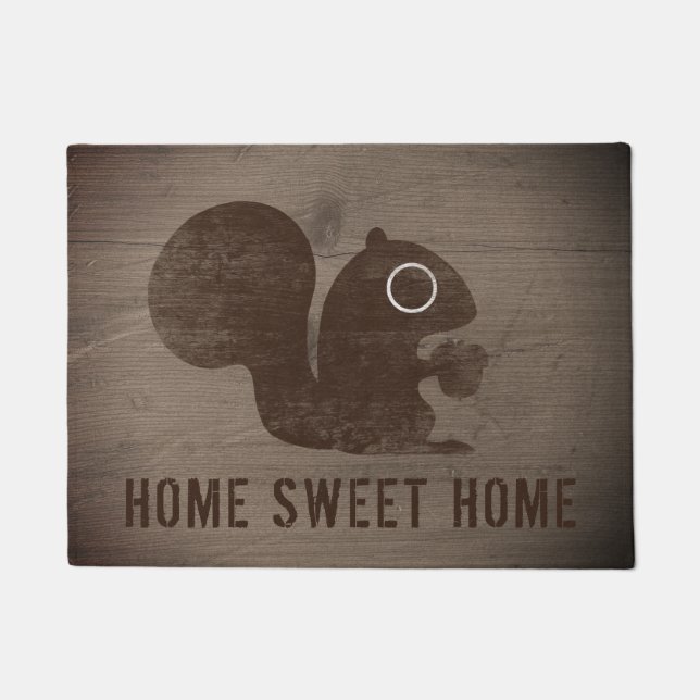 Cute Woodland Squirrel with Nut | Personalised Doormat (Front)