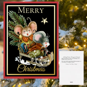 Cute Woodland Storybook Sledding Mice Christmas Foil Holiday Card