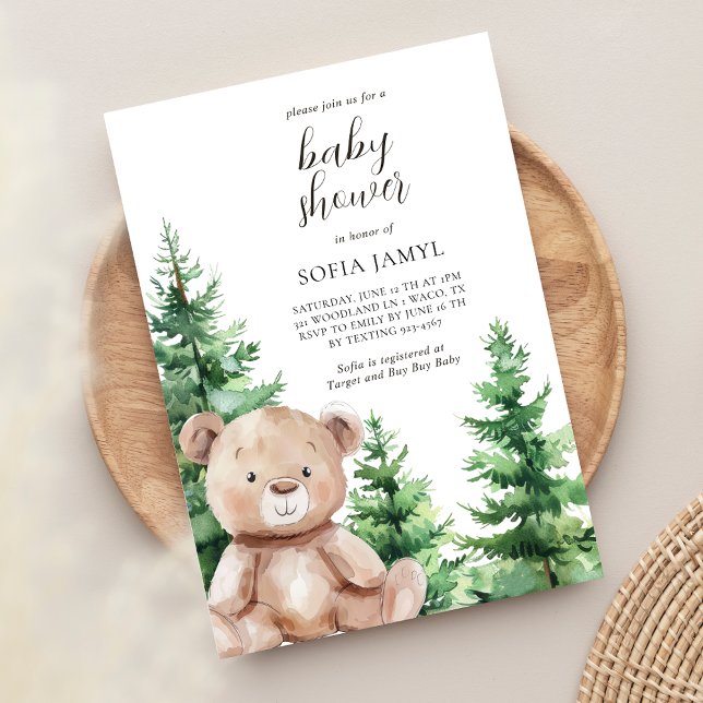 Cute Woodland Teddy Bear Baby Shower Invitation (Creator Uploaded)